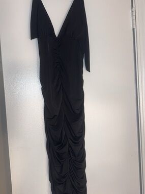 Black Ruched V-Neck dress